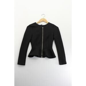 H&M black full zip peplum sweater womens 2 preppy career office business work